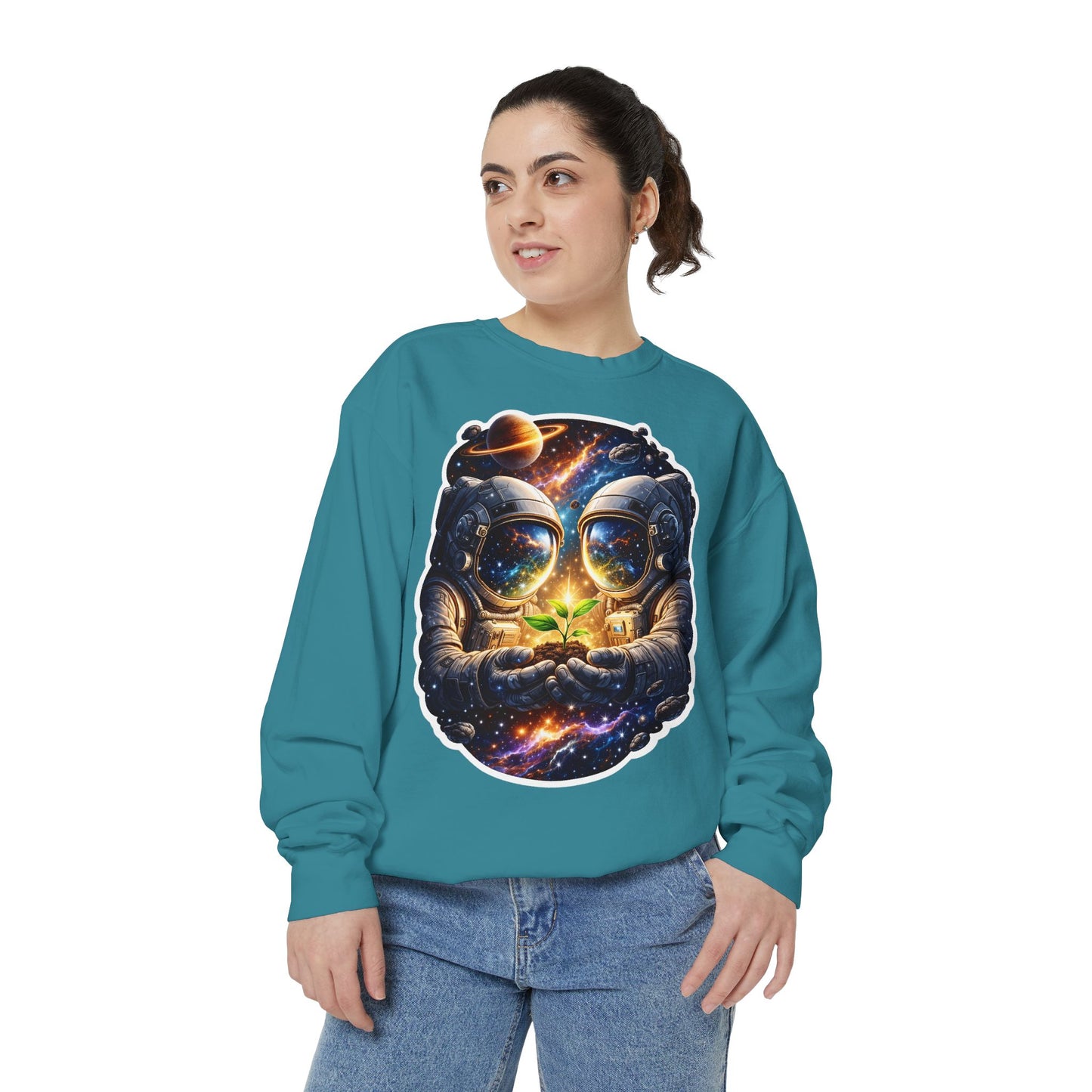 Astronaut Holding Seedling Sweatshirt — Cosmic Space Crewneck