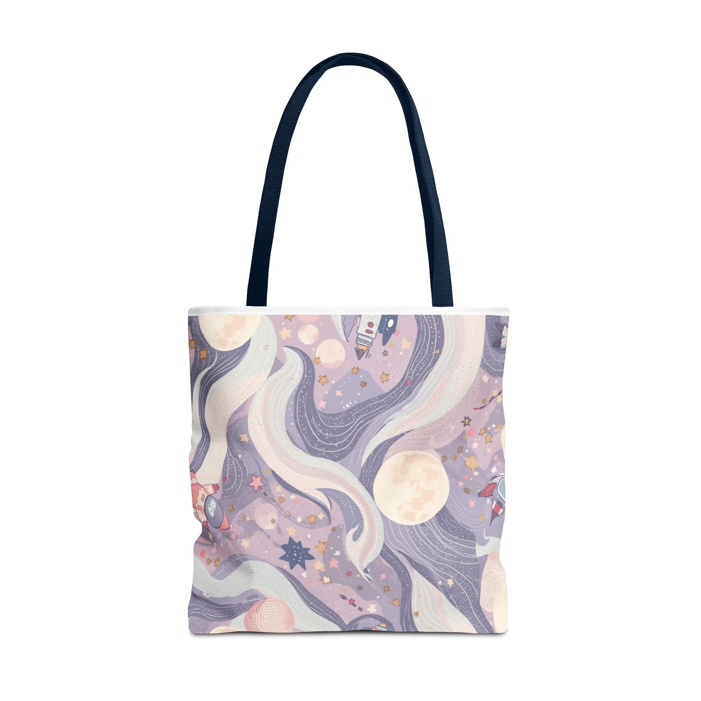 Celestial Moonlight Tote Bag — Pastel Cosmic Waves All-Over Print