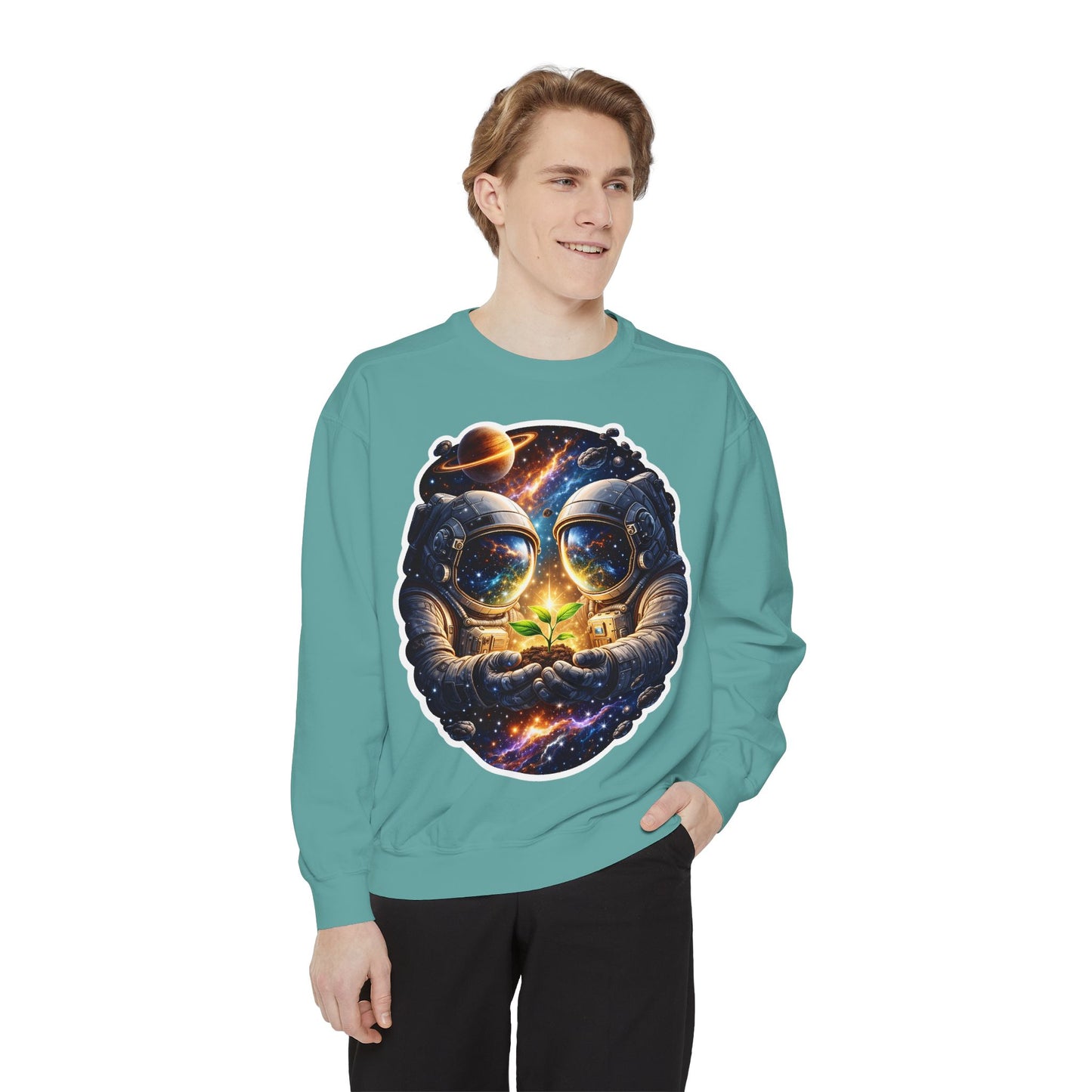 Astronaut Holding Seedling Sweatshirt — Cosmic Space Crewneck