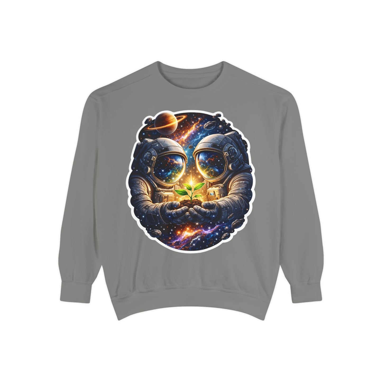 Astronaut Holding Seedling Sweatshirt — Cosmic Space Crewneck