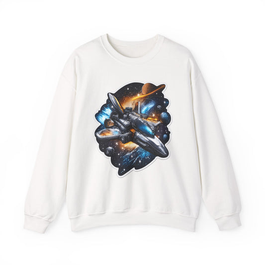 Space Battle Crewneck Sweatshirt — Sci‑Fi Spaceship Graphic Pullover