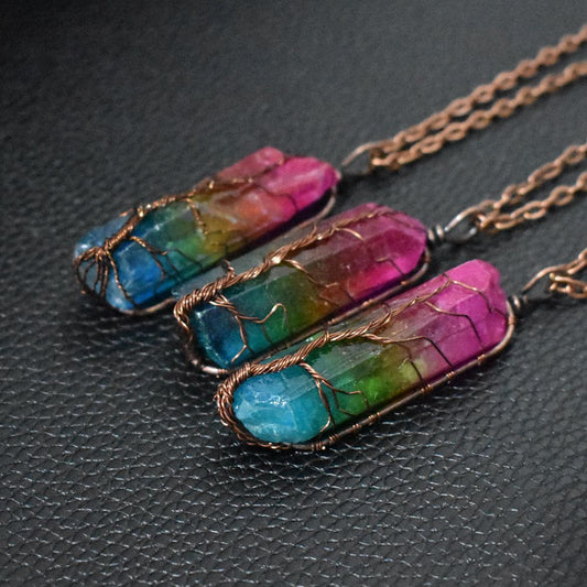 Galaxy Crystal Pillar Pendant – Cosmic Energy Stone Necklace