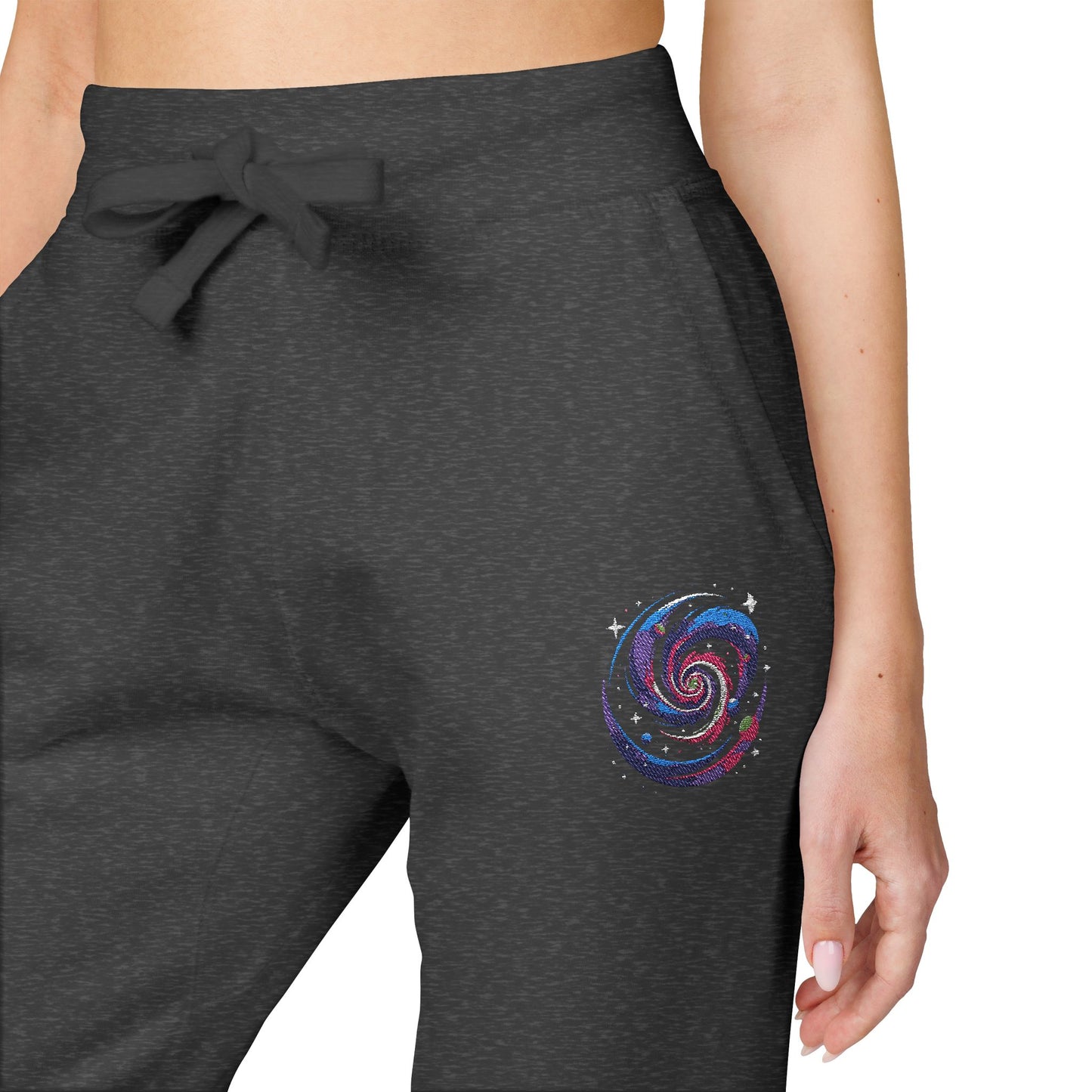 Embroidered Spiral Tie-Dye Joggers — White Fleece Sweatpants