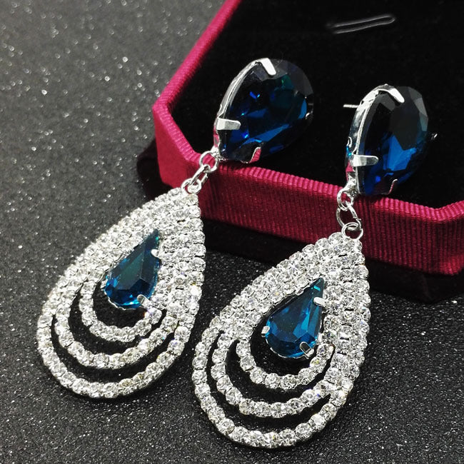 Royal Sapphire Crystal Drop Earrings – Elegant Diamond Teardrop Luxury Jewelry