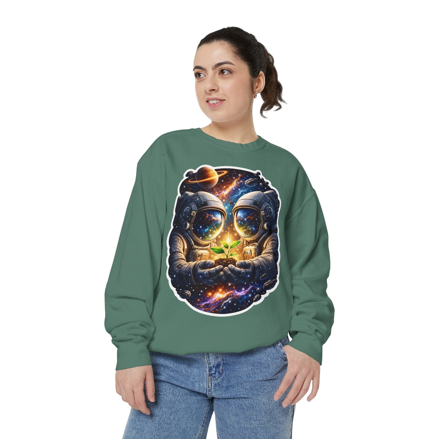 Astronaut Holding Seedling Sweatshirt — Cosmic Space Crewneck