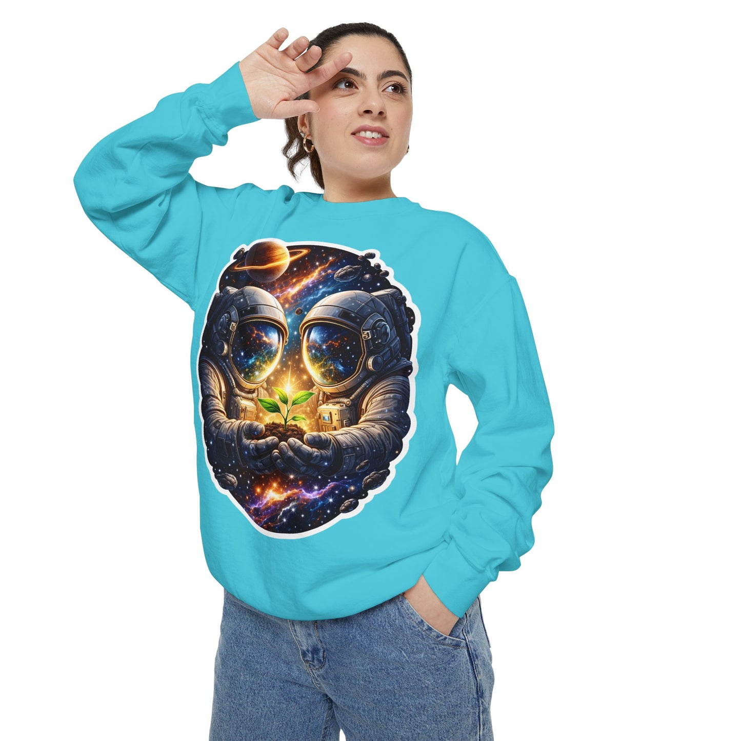Astronaut Holding Seedling Sweatshirt — Cosmic Space Crewneck