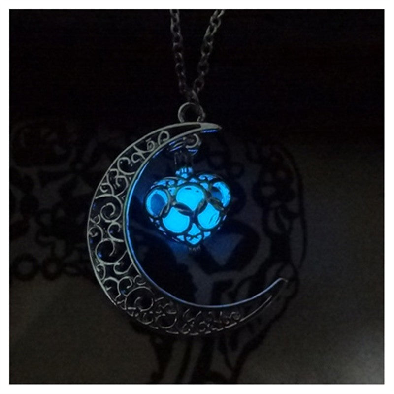 Luminous Cosmic Moon Pendant Necklace – Glows in the Dark