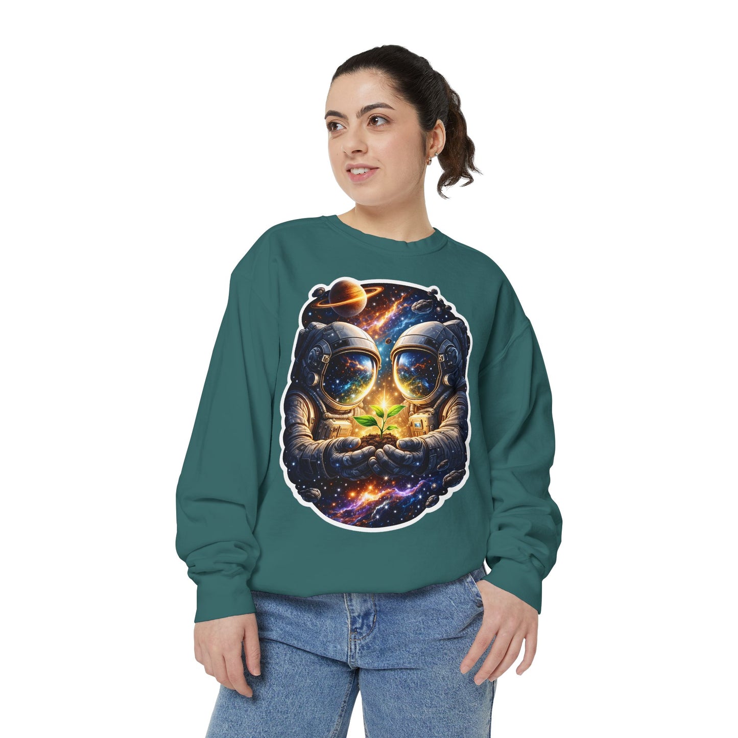 Astronaut Holding Seedling Sweatshirt — Cosmic Space Crewneck