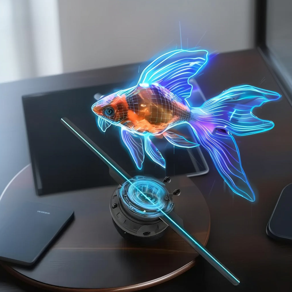 3D Hologram Fan Projector – Floating LED Holographic Display | Smart 3D Visual Illusion for Home, Events & Business