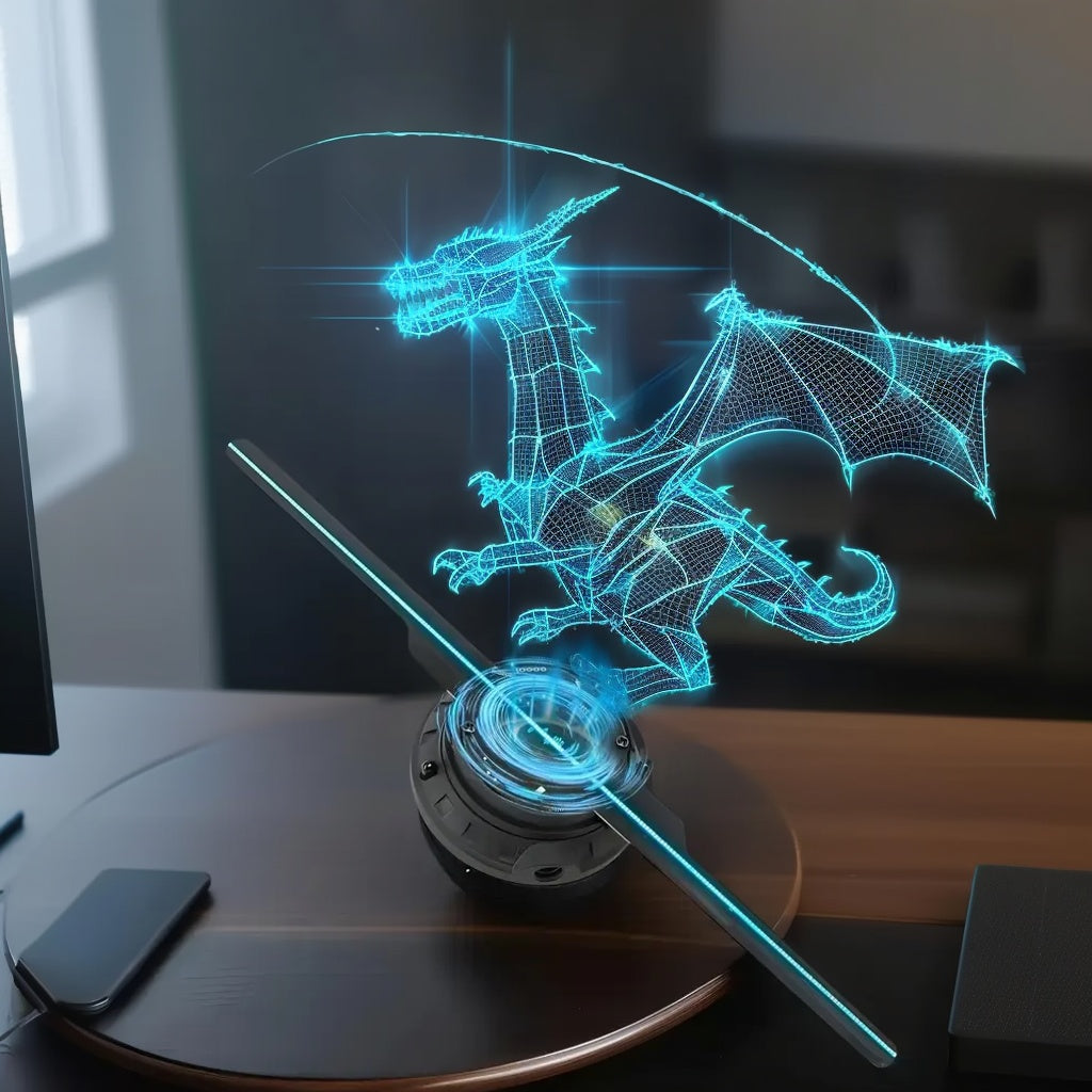 3D Hologram Fan Projector – Floating LED Holographic Display | Smart 3D Visual Illusion for Home, Events & Business