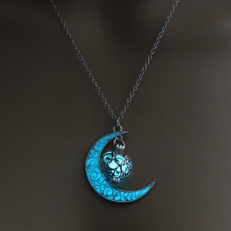 Luminous Cosmic Moon Pendant Necklace – Glows in the Dark