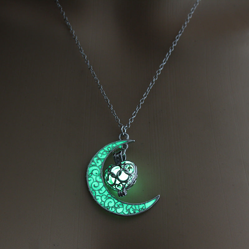 Luminous Cosmic Moon Pendant Necklace – Glows in the Dark